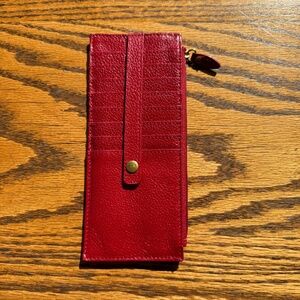 LODIS Red Pebble Leather Credit Card Holder  Stacker Wallet  Zip Top Slim
